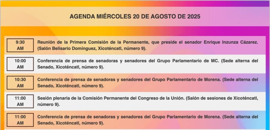 #HoyEnElSenado se desarrollará la siguiente agenda de actividades.