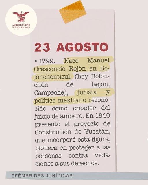 #Efemérides Un día como hoy, en 1799, nació Manuel Crescencio Rejón, jurista y político mexicano reconocido como creador del juicio de amparo.