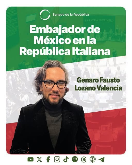 Con 25 votos a favor y nueve en contra, se ratifica a Genaro Lozano como embajador de México en Italia.